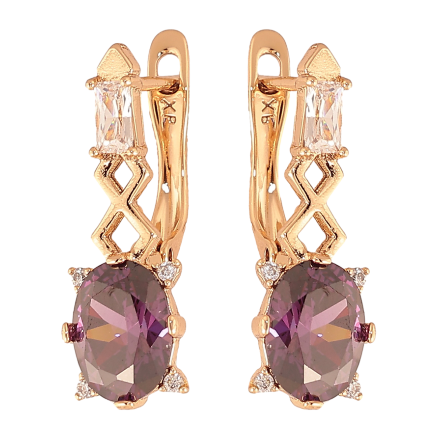 Серьги Xuping цвет Позолота 18K английский замок "Узор с сиреневыми кристаллами" фото №1 Серьги Xuping цвет Позолота 18K английский замок "Узор с сиреневыми кристаллами" фото №1