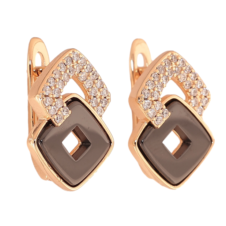 Серьги Xuping цвет Позолота 18K английский замок "Ромбовый узор из черной керамики с кристаллами" фото №13 Серьги Xuping цвет Позолота 18K английский замок "Ромбовый узор из черной керамики с кристаллами" фото №13