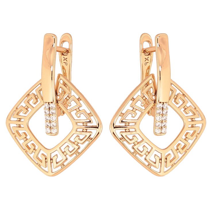 Сережки Xuping колір Позолота 18К англійський замок "Ромбовий візерунок з кристалами" фото №22