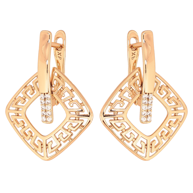 Серьги Xuping цвет Позолота 18К английский замок "Ромбовый узор с кристаллами"  фото №1