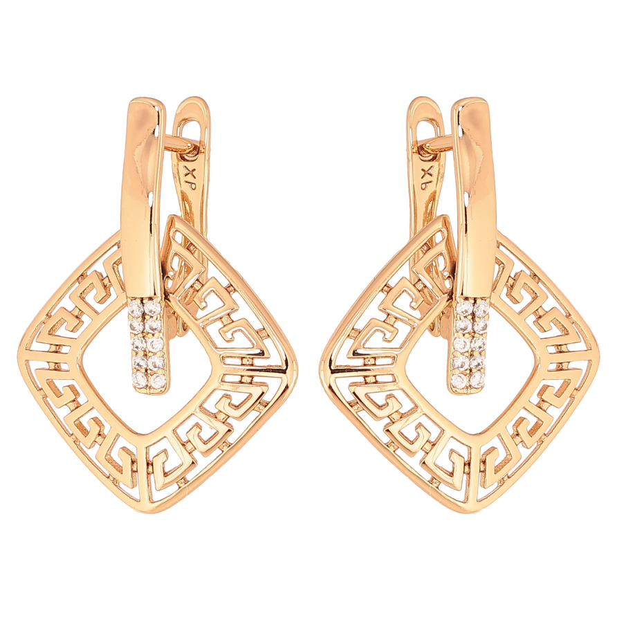 Сережки Xuping колір Позолота 18К англійський замок "Ромбовий візерунок з кристалами" фото №1