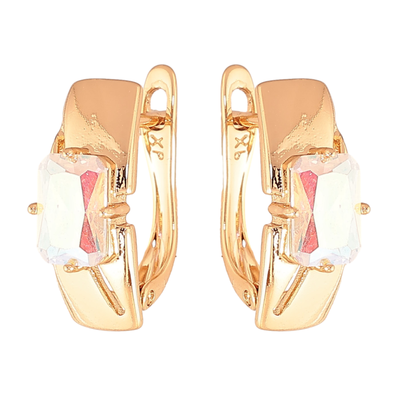 Сережки Xuping колір Позолота 18K англійський замок "Візерунок з райдужними кристалами" фото №1