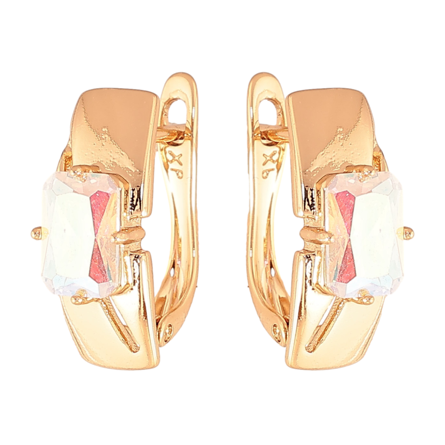 Сережки Xuping колір Позолота 18K англійський замок "Візерунок з райдужними кристалами" фото №1