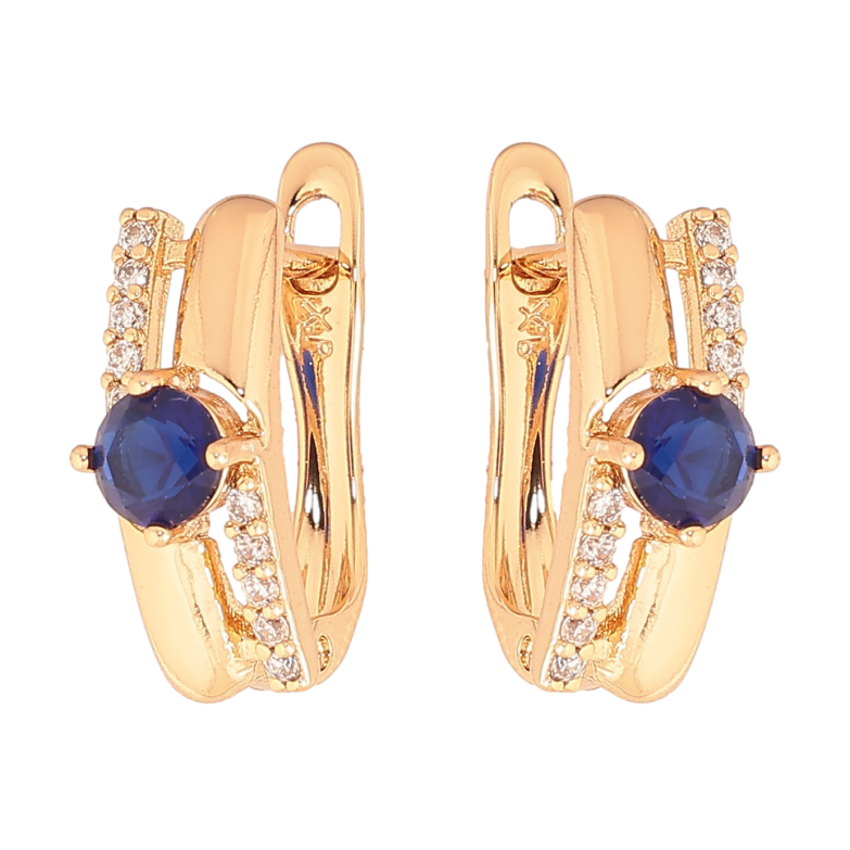 Сережки Xuping колір Позолота 18К англійський замок "Візерунок з синіми кристалами" фото №1