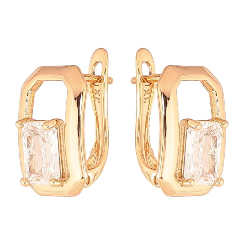 Серьги Xuping цвет Позолота 18К английский замок "Узор с кристаллами" фото №5