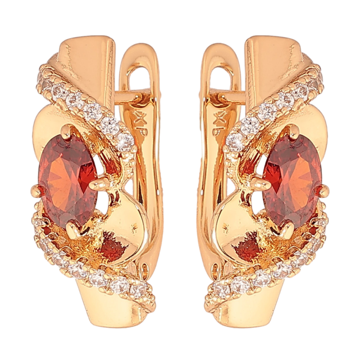 Сережки Xuping колір Позолота 18К англійський замок "Візерунок з червоними кристалами" фото №9