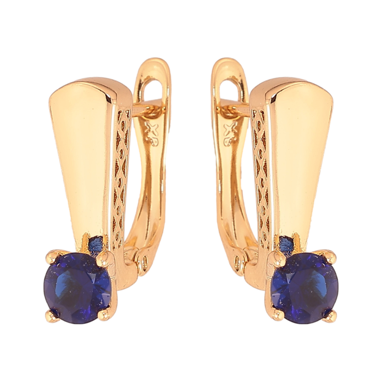 Сережки Xuping колір Позолота 18К англійський замок "Візерунок з синіми кристалами" фото №1