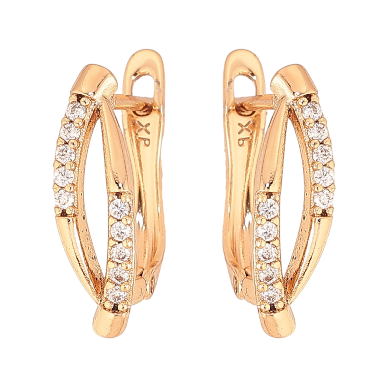 Серьги Xuping цвет Позолота 18К английский замок "Узор с кристаллами" фото №1