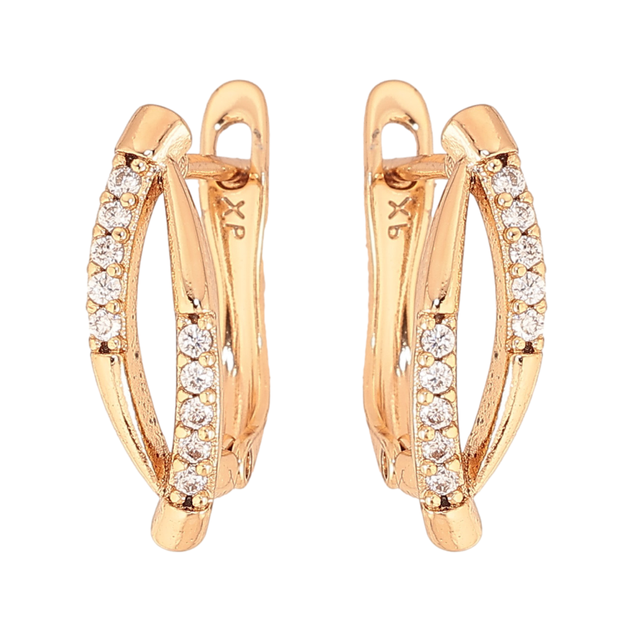 Серьги Xuping цвет Позолота 18К английский замок "Узор с кристаллами" фото №1