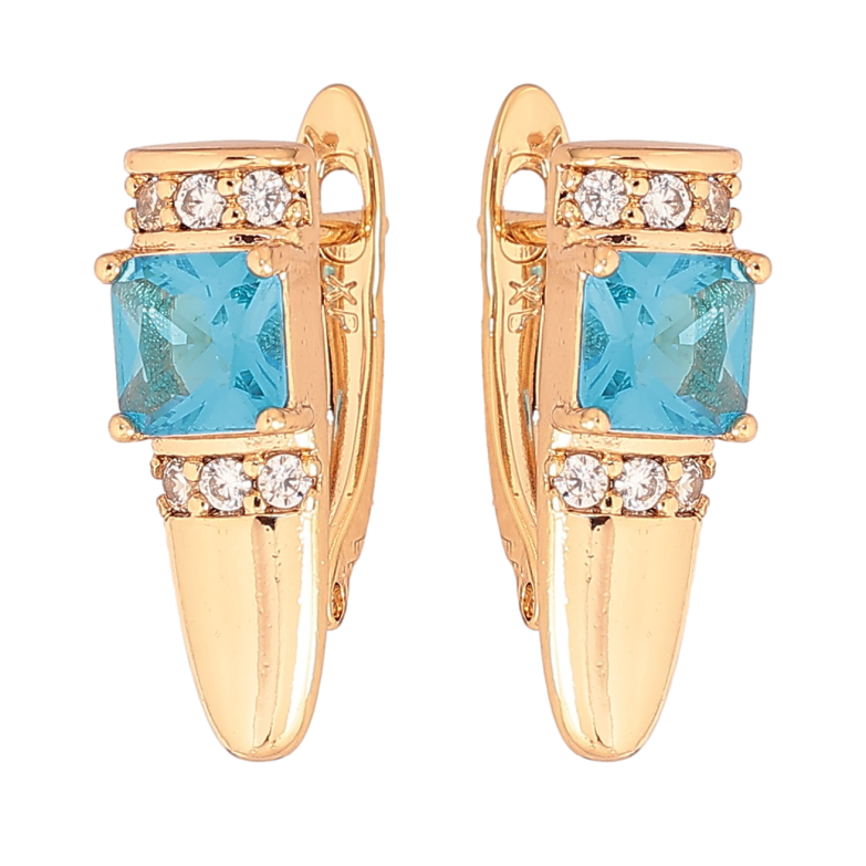 Сережки Xuping колір Позолота 18K англійський замок "Візерунок з блакитними кристалами" фото №1