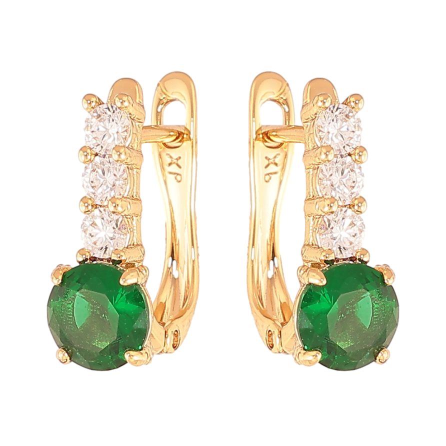 Сережки Xuping колір Позолота 18K англійський замок "Візерунок з зеленими кристалами" фото №1 Сережки Xuping колір Позолота 18K англійський замок "Візерунок з зеленими кристалами" фото №1