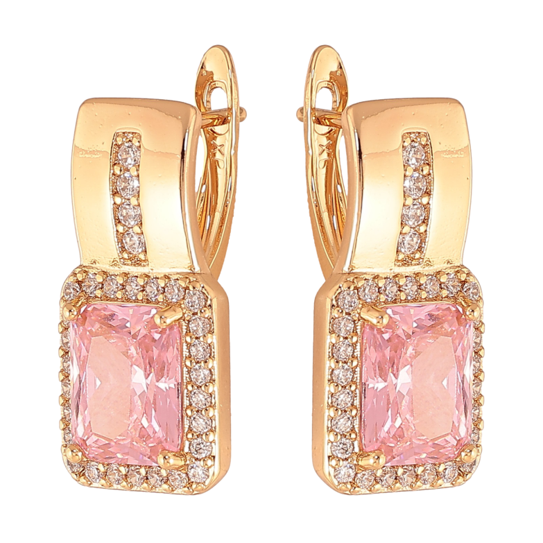 Серьги Xuping цвет Позолота 18K английский замок "Узор с розовыми кристаллами" фото №1 Серьги Xuping цвет Позолота 18K английский замок "Узор с розовыми кристаллами" фото №1