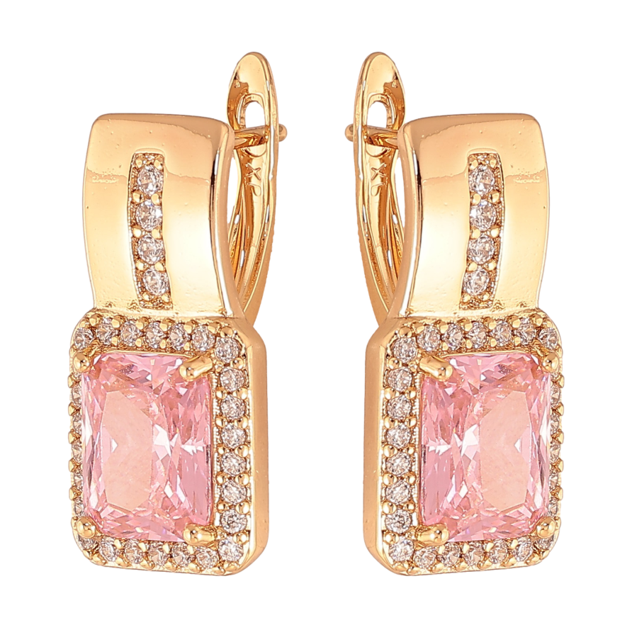 Сережки Xuping колір Позолота 18K англійський замок "Візерунок з рожевими кристалами" фото №1 Сережки Xuping колір Позолота 18K англійський замок "Візерунок з рожевими кристалами" фото №1