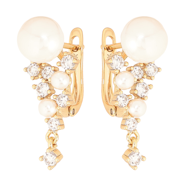 Серьги Xuping цвет Позолота 18K английский замок "Узор с кристаллами и жемчужинами" фото №20