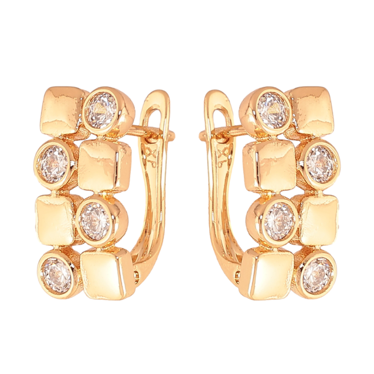 Серьги Xuping цвет Позолота 18К английский замок "Узор с кристаллами" фото №19