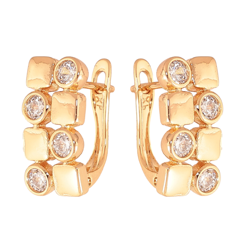 Серьги Xuping цвет Позолота 18К английский замок "Узор с кристаллами" фото №1