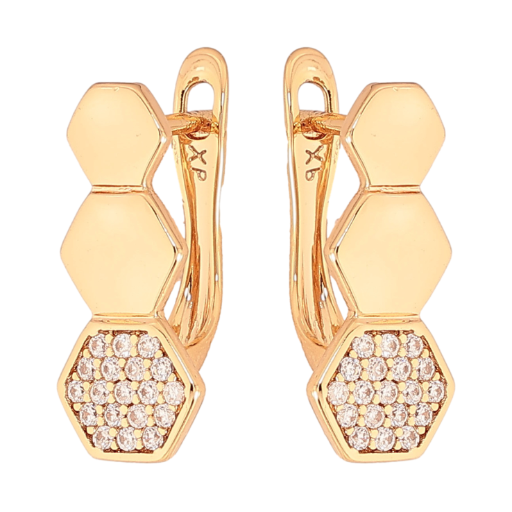 Сережки Xuping колір Позолота 18K англійський замок "Візерунок з інкрустацією кристалів" фото №4 Сережки Xuping колір Позолота 18K англійський замок "Візерунок з інкрустацією кристалів" фото №4