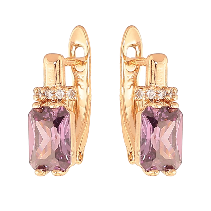 Сережки Xuping колір Позолота 18K англійський замок "Візерунок з бузковими кристалами" фото №18 Сережки Xuping колір Позолота 18K англійський замок "Візерунок з бузковими кристалами" фото №18