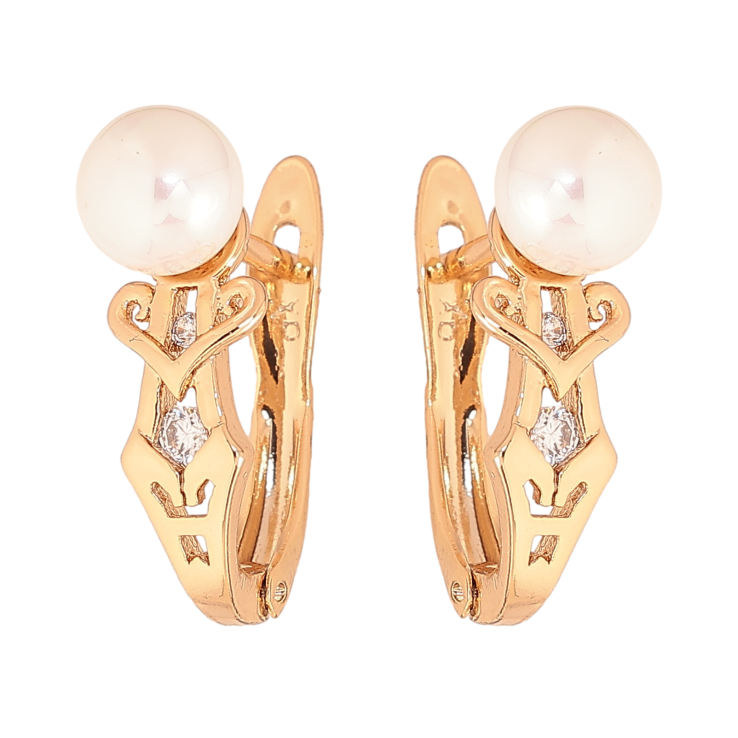 Сережки Xuping колір Позолота 18K англійський замок "Візерунок з перлинами" фото №4