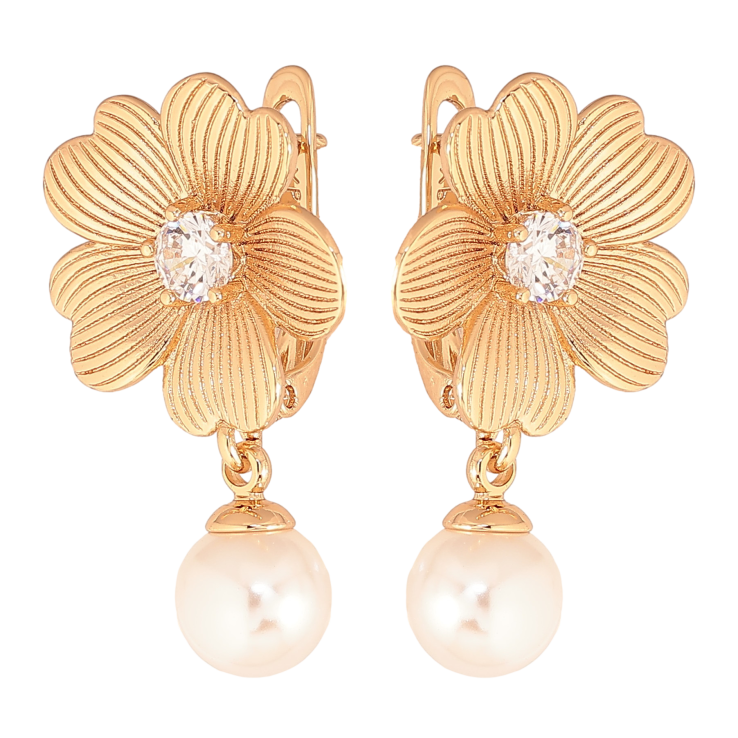 Сережки Xuping колір Позолота 18К англійський замок "Квіточки з перлинними підвісками" фото №17 Сережки Xuping колір Позолота 18К англійський замок "Квіточки з перлинними підвісками" фото №17