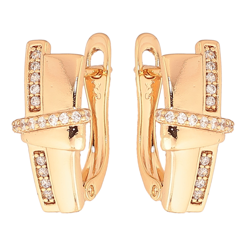 Сережки Xuping колір Позолота 18К англійський замок "Візерунок з кристалами" фото №1