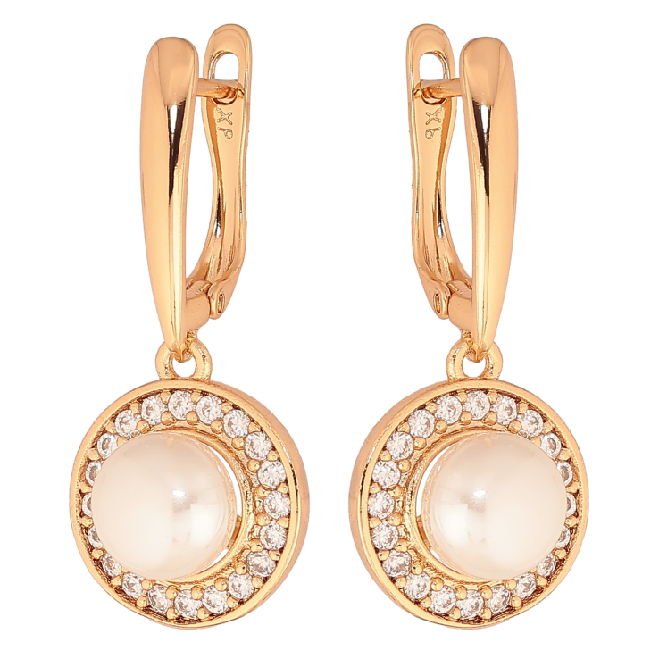 Сережки Xuping колір Позолота 18К англійський замок "Перлинні підвіски" фото №10 Сережки Xuping колір Позолота 18К англійський замок "Перлинні підвіски" фото №10