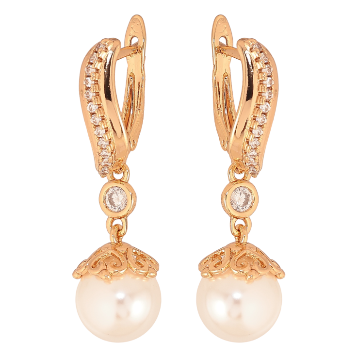 Сережки Xuping колір Позолота 18К англійський замок "Перлинні підвіски" фото №8