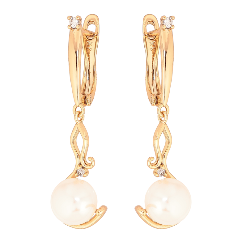 Серьги Xuping цвет Позолота 18К английский замок "Жемчужные подвески" фото №1