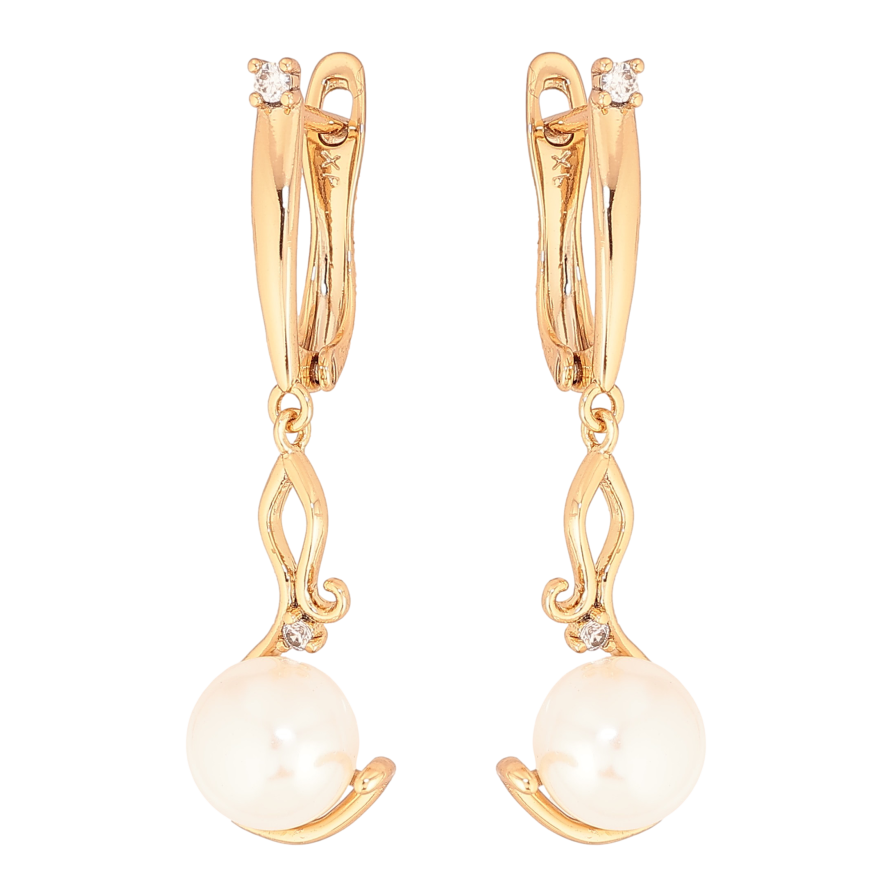 Серьги Xuping цвет Позолота 18К английский замок "Жемчужные подвески" фото №1