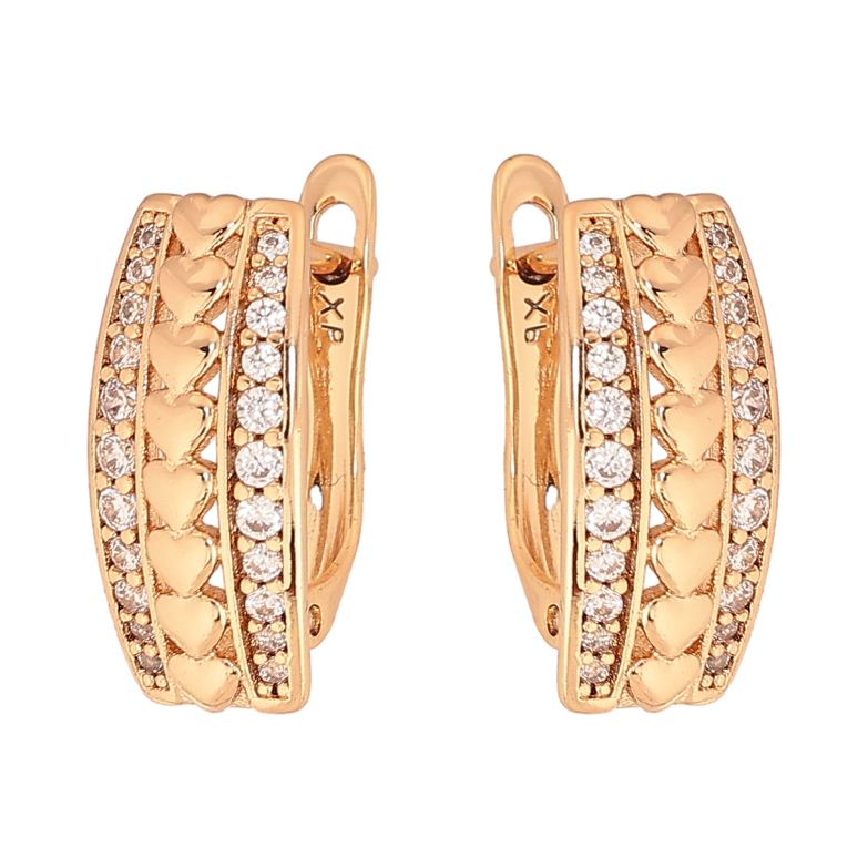 Сережки Xuping колір Позолота 18К англійський замок "Візерунок серця з кристалами" фото №2