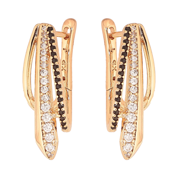 Серьги Xuping цвет Позолота 18К английский замок "Узор с дорожками чорно-белых кристаллами" фото №7 Серьги Xuping цвет Позолота 18К английский замок "Узор с дорожками чорно-белых кристаллами" фото №7