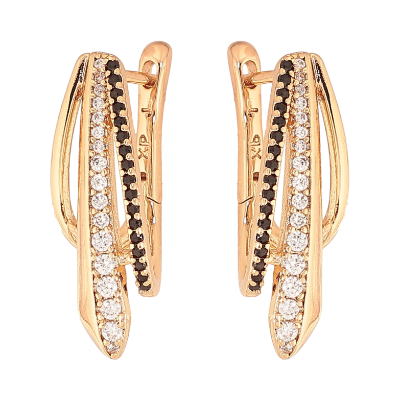 Сережки Xuping колір Позолота 18К англійський замок "Візерунок з доріжками чорно-білих кристалів" фото №1 Сережки Xuping колір Позолота 18К англійський замок "Візерунок з доріжками чорно-білих кристалів" фото №1