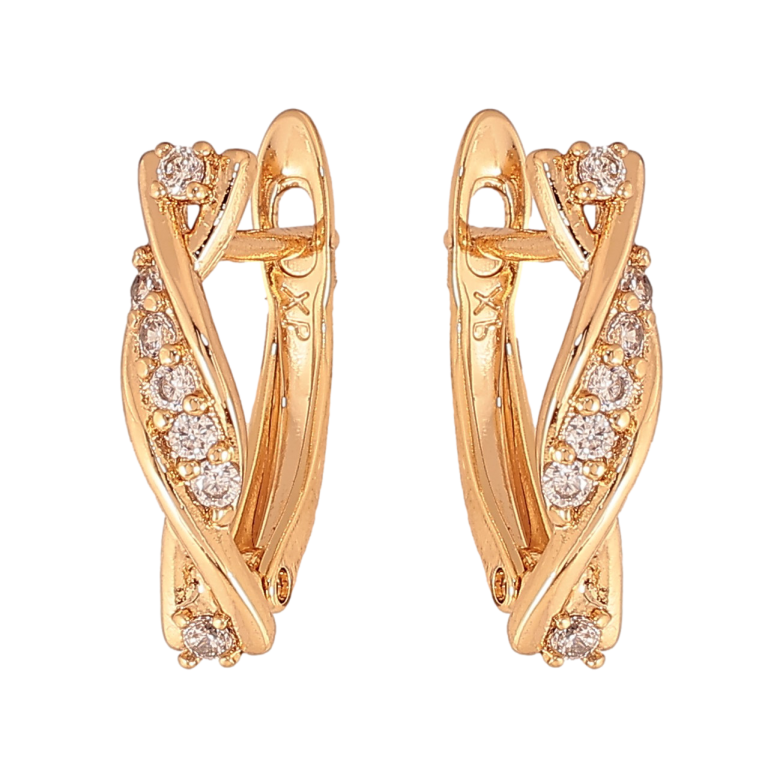 Сережки Xuping колір Позолота 18К англійський замок "Візерунок з кристалами" фото №1