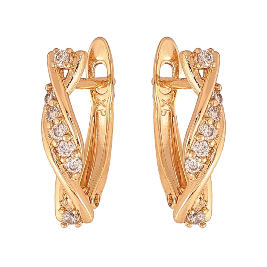 Сережки Xuping колір Позолота 18К англійський замок "Візерунок з кристалами" фото №1