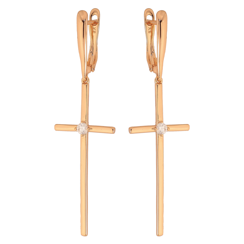 Серьги Xuping цвет Позолота 18К английский замок "Крестики" фото №1