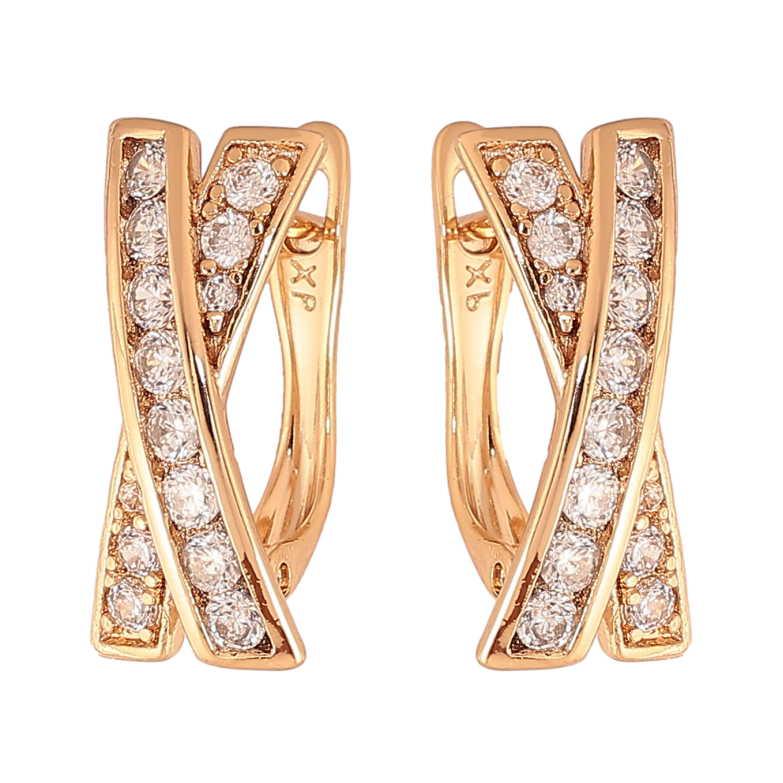 Сережки Xuping колір Позолота 18К англійський замок "Візерунок з кристалами" фото №1