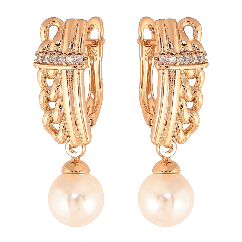 Сережки Xuping колір Позолота 18К англійський замок "Перлинні підвіски" фото №1 Сережки Xuping колір Позолота 18К англійський замок "Перлинні підвіски" фото №1