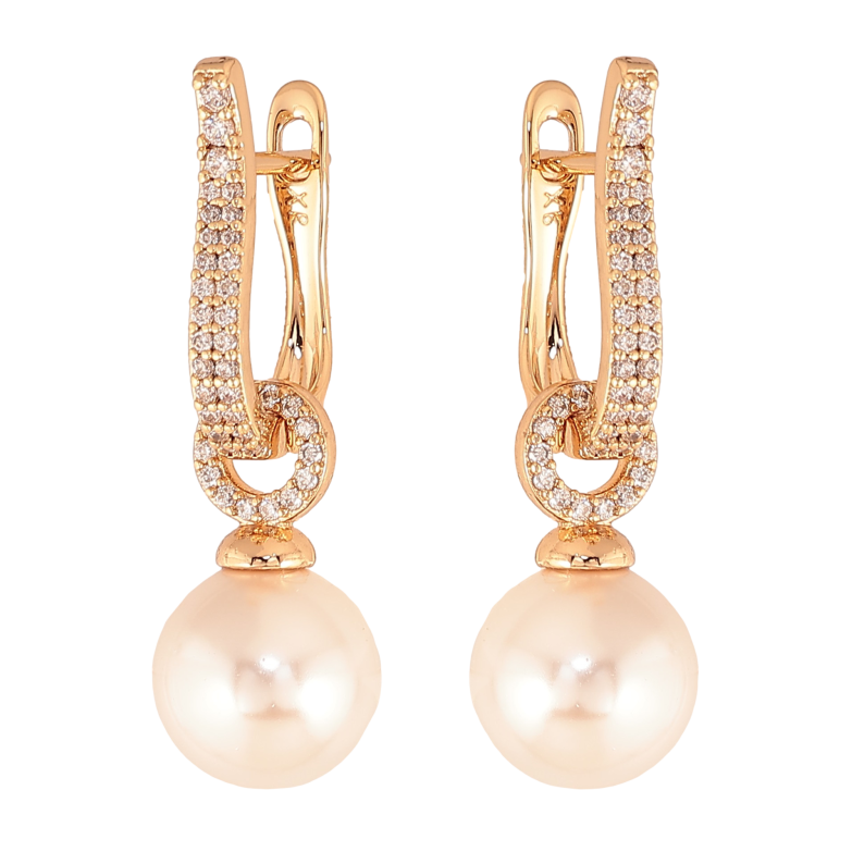 Сережки Xuping колір Позолота 18К англійський замок "Перлинні підвіски" 2 в 1 фото №5