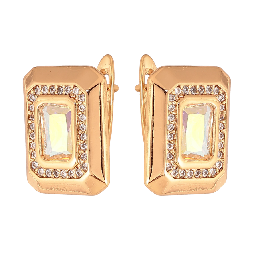 Сережки Xuping колір Позолота 18К англійський замок "Візерунок з райдужними кристалами" фото №1 Сережки Xuping колір Позолота 18К англійський замок "Візерунок з райдужними кристалами" фото №1