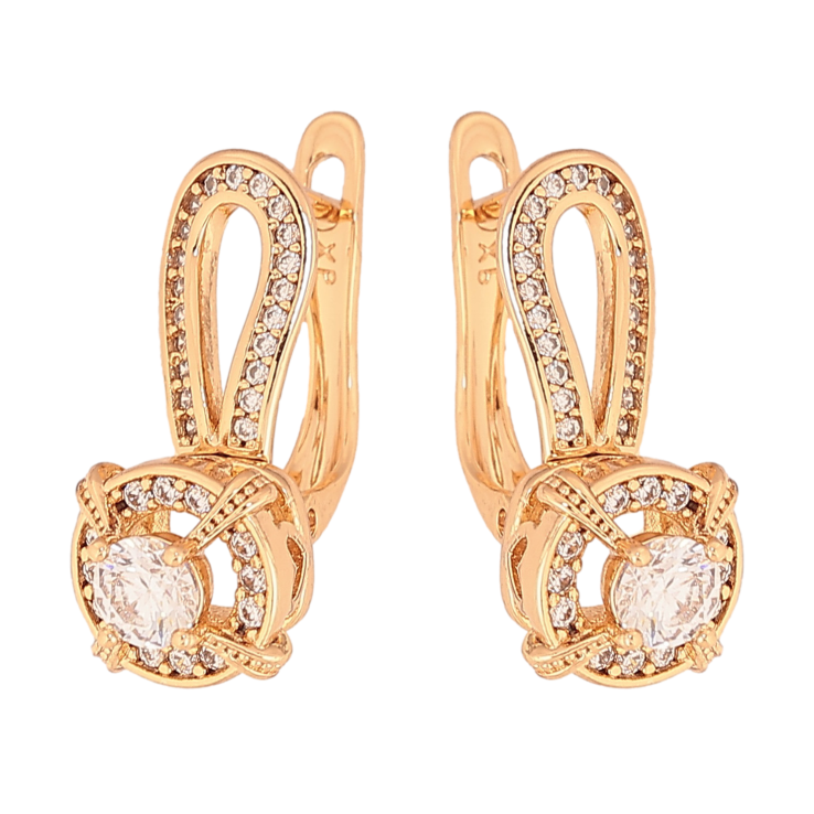 Сережки Xuping колір Позолота 18К англійський замок "Візерунок з кристалами" фото №11