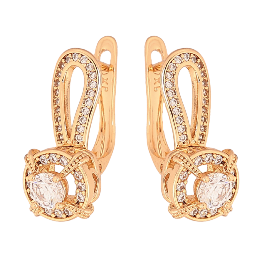 Сережки Xuping колір Позолота 18К англійський замок "Візерунок з кристалами" фото №1