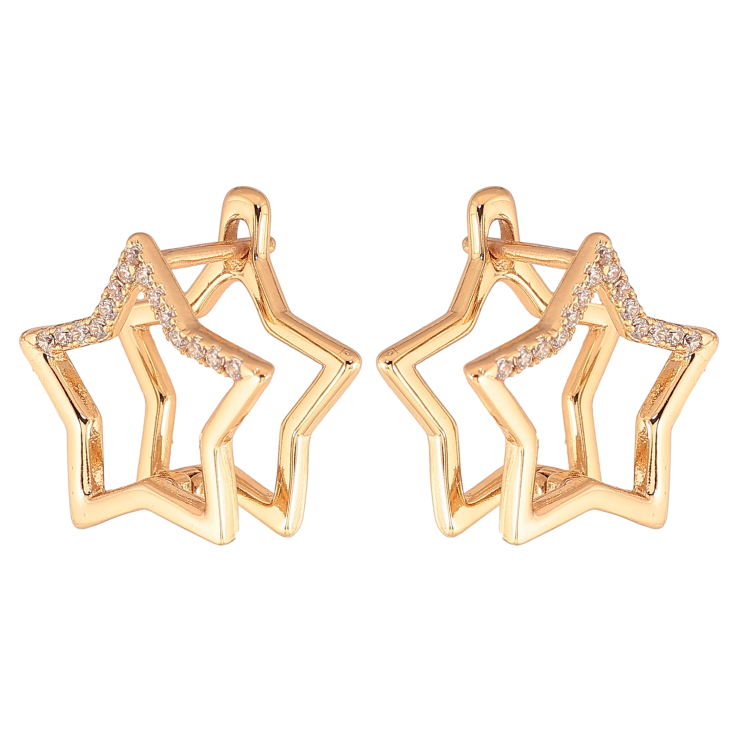 Сережки Xuping колір Позолота 18К англійський замок "Зірки з кристалами" фото №9