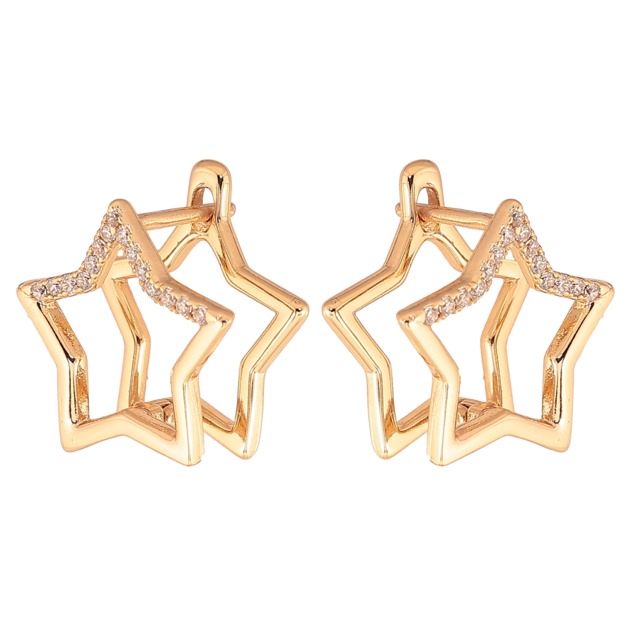 Сережки Xuping колір Позолота 18К англійський замок "Зірки з кристалами" фото №1