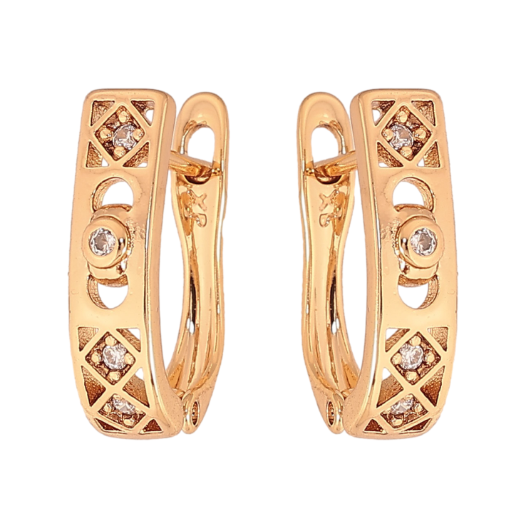 Сережки Xuping колір Позолота 18К англійський замок "Візерунок з кристалами" фото №7