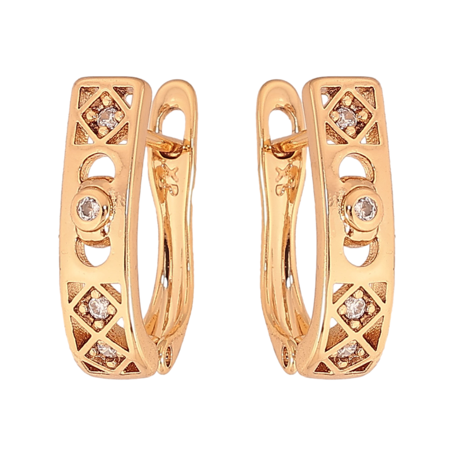 Сережки Xuping колір Позолота 18К англійський замок "Візерунок з кристалами" фото №1