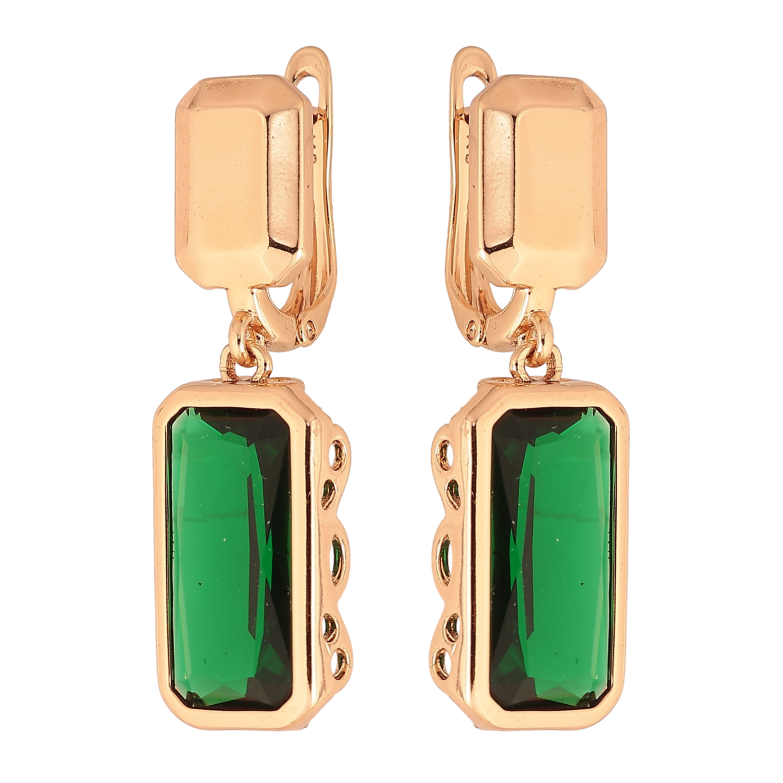 Сережки Xuping колір Позолота 18К англійський замок "Підвіски із зеленими кристалами" фото №1 Сережки Xuping колір Позолота 18К англійський замок "Підвіски із зеленими кристалами" фото №1