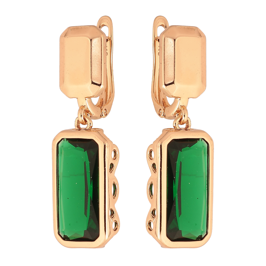 Сережки Xuping колір Позолота 18К англійський замок "Підвіски із зеленими кристалами" фото №1 Сережки Xuping колір Позолота 18К англійський замок "Підвіски із зеленими кристалами" фото №1