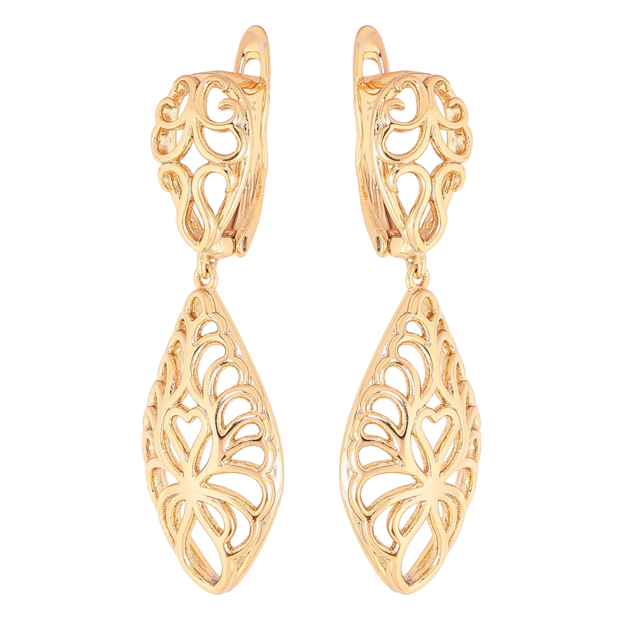 Сережки Xuping колір Позолота 18К англійський замок "Ажурні підвіски" фото №1