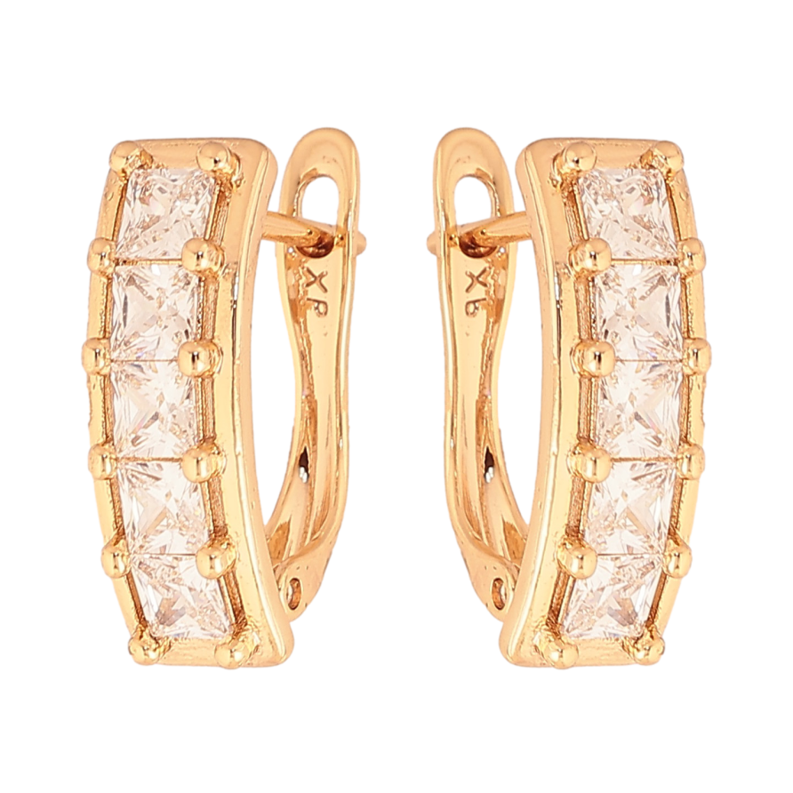 Сережки Xuping колір Позолота 18К англійський замок "Доріжки кристалів" фото №1