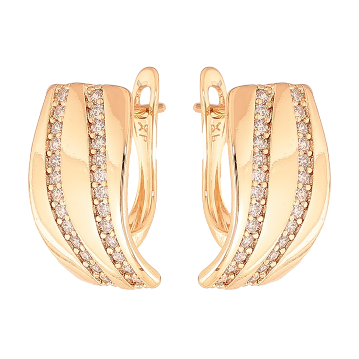 Серьги Xuping цвет Позолота 18К английский замок "Узор с кристаллами" фото №6